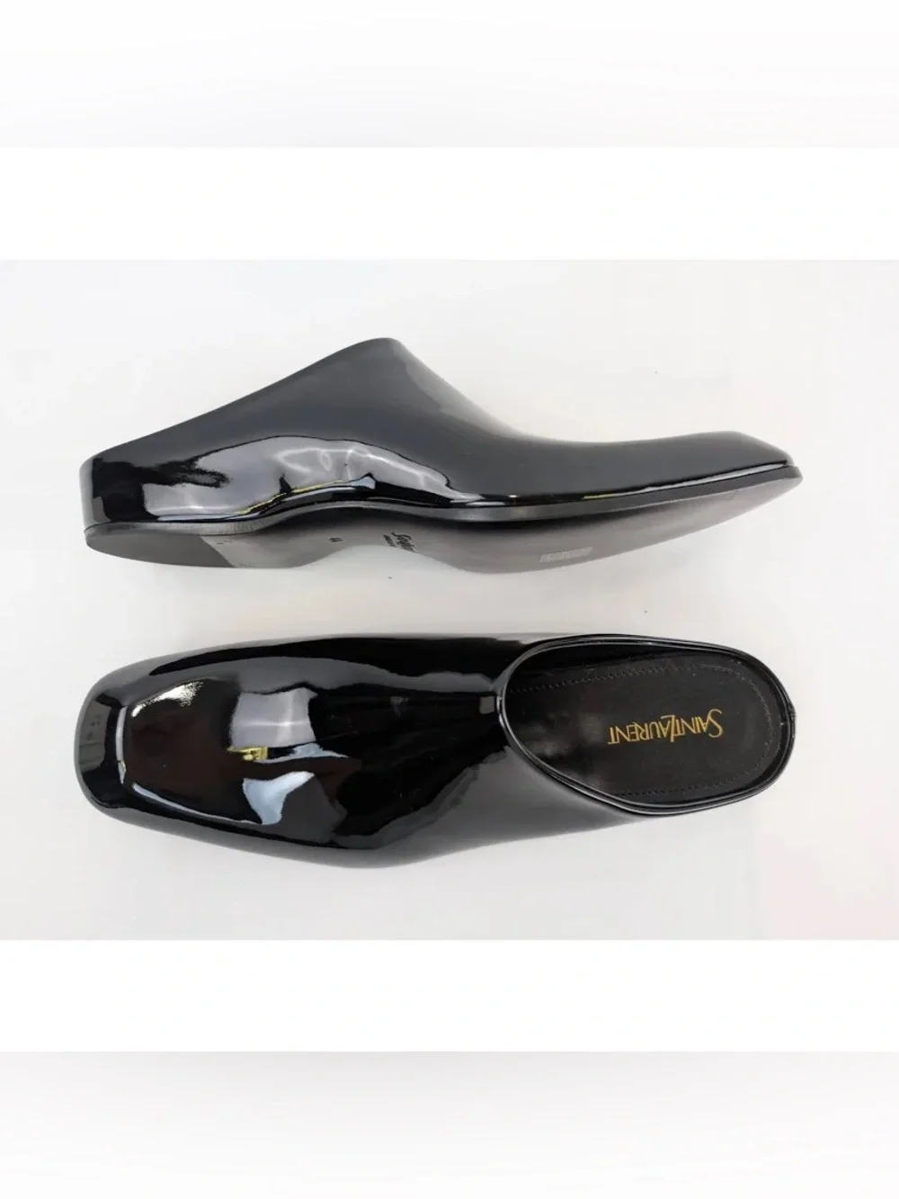 Yves Saint Laurent Men's Black Patent Slip-On Mules
